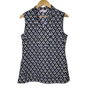 Jude Connally Sleeveless Top Medium Floral Blue Quiet Luxury Catalina Resort